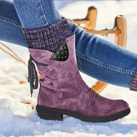 

MIASHUI Boots For Women Casual Vintage Retro Mid Calf Boots Lace Up Thick Heels Shoes Women Sneakers Shoes Wedges Women Shoes Casual