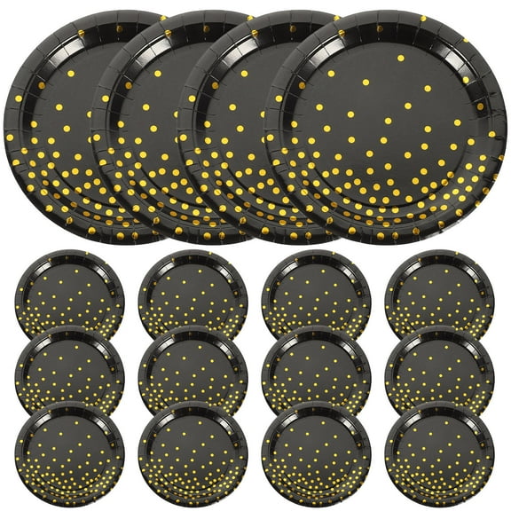 NUOLUX 16pcs Disposable Paper Plates Solid Black Cake Plate Decorative Tableware Party Supplies (9inch)