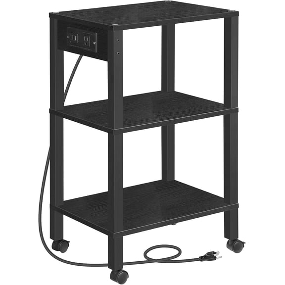 3-Tier Printer Stand with Charging Station, Under Desk Printer Table, Printer Cart with Storage Shelves, Shelf for Small Spaces, for Home Office, Black