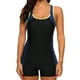 thumbnail image 1 of Trajes de baño de una pieza para mujer, trajes de baño deportivos Boyleg, trajes de baño deportivos de cobertura total, traje de baño de regazo, negro, 1 of 7
