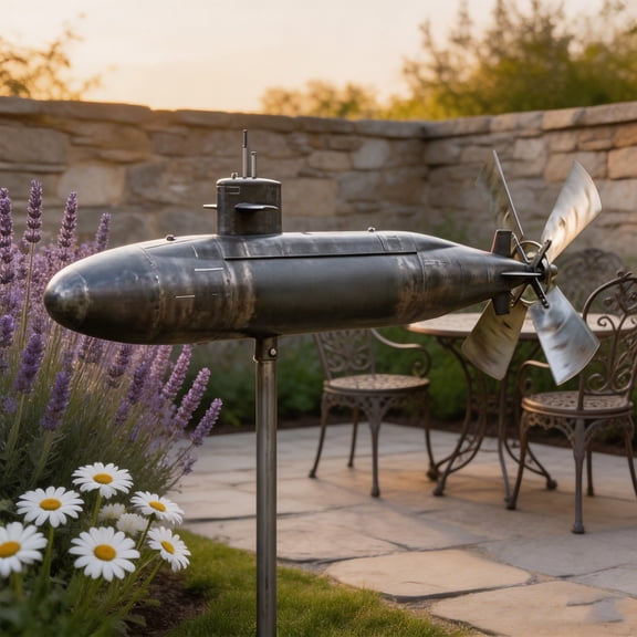 Metal Garden Windmill - 32x20cm Outdoor Decoration with Rotating Blades for Patios, Lawns, and Flower Beds Black