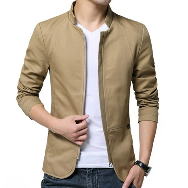 Chaqueta lavada con cuello levantado para hombre de otoño, chaqueta delgada para hombre Irfora Caqui/XXXXL