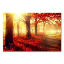 Elephant Stock Bright Red Forest Wall Art - Horizontal Canvas Wall Art - Living Room Wall Decor - Nature Canvas - Red And Yellow Decor - 12" x 8"
