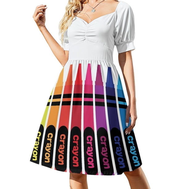Vestido de manga corta con crayones de cera, estilo coreano, vestido de hada, verano 2025, para mujer.