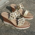 thumbnail image 4 of RUIYANQI Women's Rhinestone Flower Wedge Slides Sparkly Double Strap Sandals Trendy Fashion Summer Beach Footwear Comfortable Platform Heels for Outdoor Party Daily Wear, 4 of 6