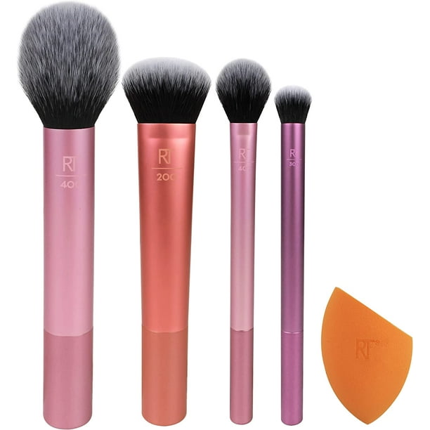 Juego completo de 5 brochas de maquillaje esenciales para uso diario (esponja Miracle Complexion, brocha Expert Face, brocha para rubor, brocha fijadora y brocha para pliegues Deluxe)