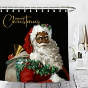 Newhomestyle Black Santa Claus Christmas Shower Curtain Merry Xmas Holiday Bathroom Decor with Hooks, 72x72 inches