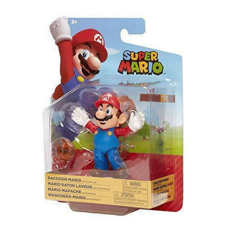 Super Mario Bros Raccoon Mario Action Figure, 4 Inch, Leaf