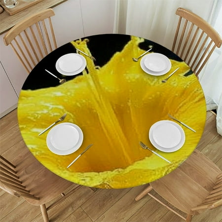 

Patifu Flowers Water Splashing Yellow Round Tablecloth Stain-Resistant Washable Indoor Outdoor Table Cloth Waterproof Fabric Home Decor 42 -46