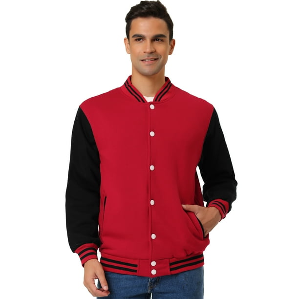 Chaqueta de béisbol Varsity Unique Bargains para hombre bloque de color  uniforme escolar chaquetas de bombardero Letterman rojo medio negro