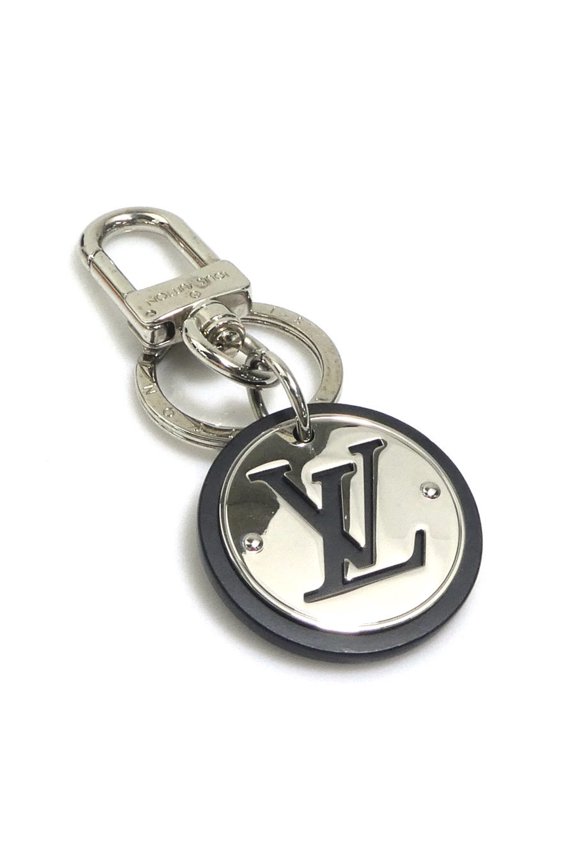 Pre-Owned Louis Vuitton Porte-Cls LV Circle Metal Key Ring, Silver and Black, Men's, M67362,...