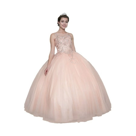 - Calla Collection Womens Blush Pink Gold Embroidered Quinceanera Ball Dress