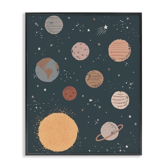Stupell Industries Eclectic Solar System Sun Planets Earth Shooting Stars Black Framed Giclee Art, 11 x 14, by Lisa Perry Whitebutton