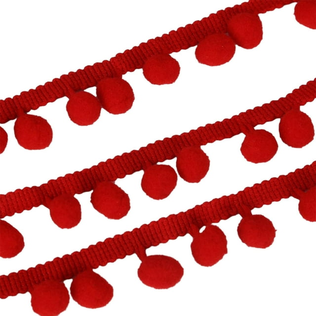 tredstone Easy-to Decorative Trim For Various Crafts 5 Yards Pom Trim Ball Fringe Ribbon 5 Yards Pom Ball Lace bright Red