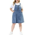 thumbnail image 2 of Agnes Orinda Women's Plus A Line Denim Overall Dress Midi Skirt, 2 of 7