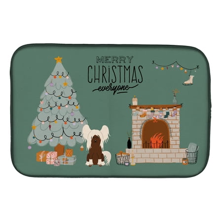 Cream Chinese Crested Christmas Everyone Dish Drying Mat