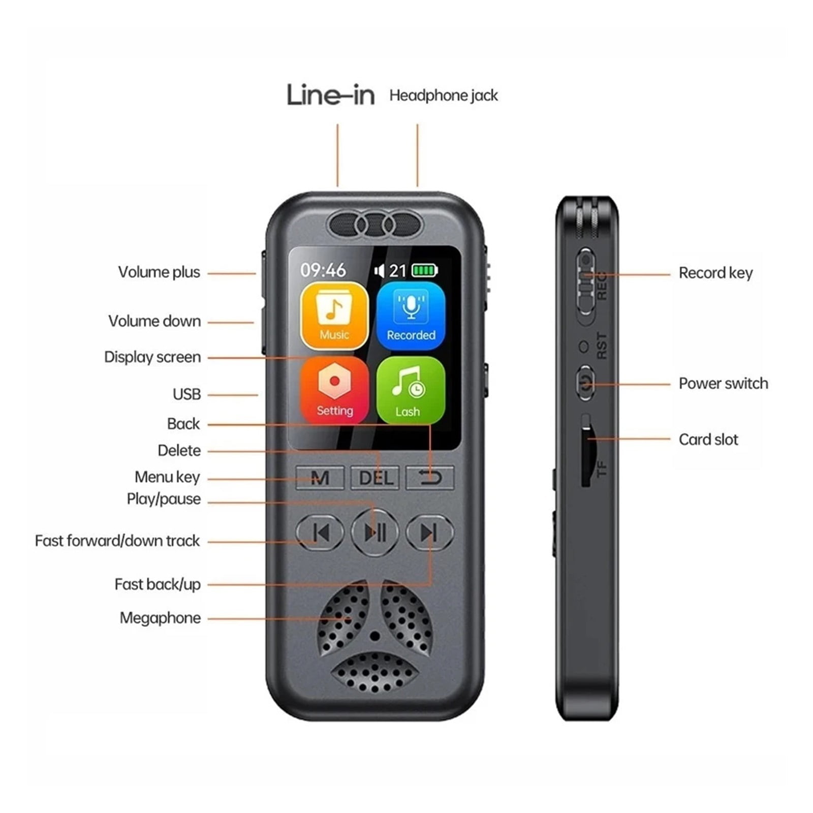 Digital Voice Recorder Voice Activated Recording Noise Reduction with MP3 Music Player WAV Sound