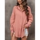 thumbnail image 5 of Camisa de manga larga para mujer, cuello vuelto, con botones, corte holgado, Color puro, Top informal para mujer con bolsillo para el trabajo diario, Rosa XL, 5 of 8