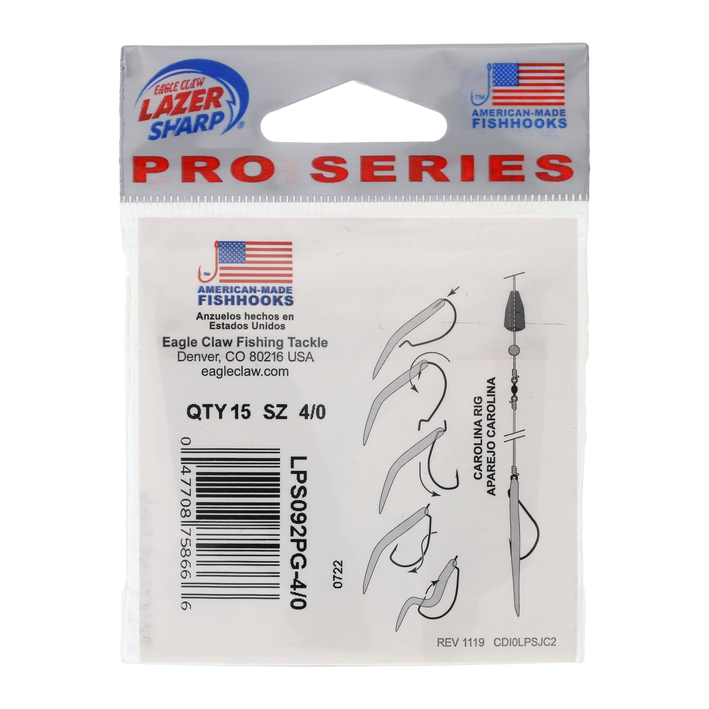 Eagle Claw Lazer Sharp Skeet Reese Light Wire EWG Worm Fishing Hooks, Size 4, 15 Pack