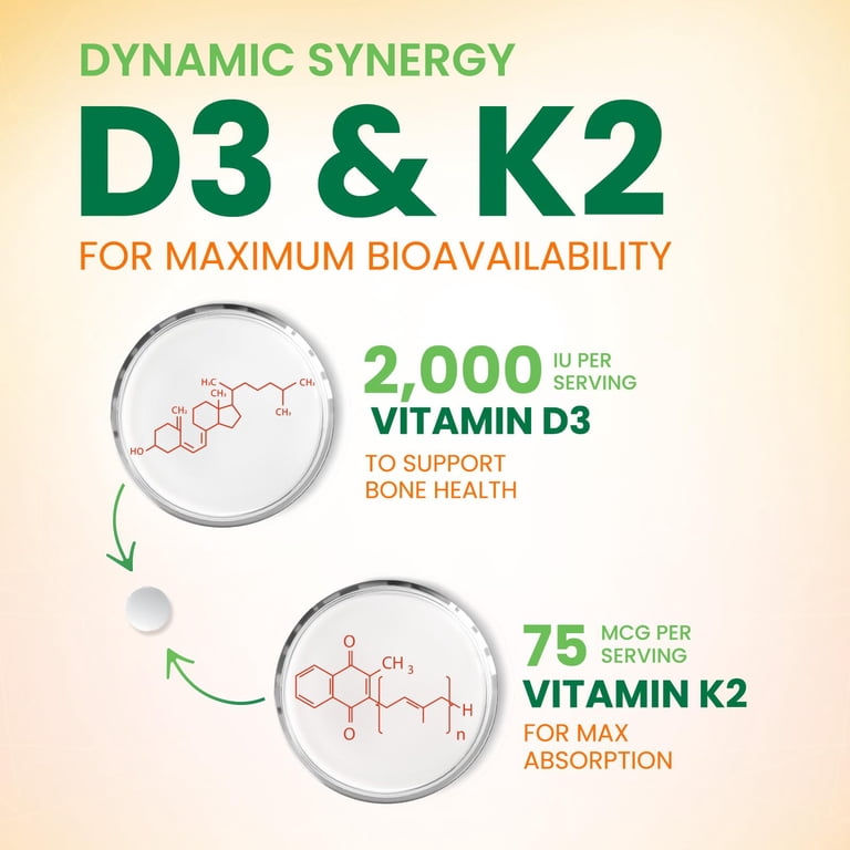 Nature's Nutrition Vitamin D3 K2 2000 IU, Calcium Absorption, Bone