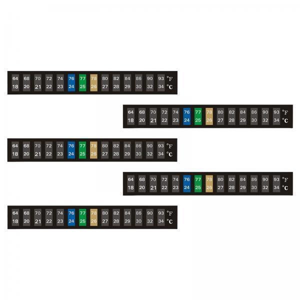 veloris 5x5Pcs Aquarium Thermometer Sticker Self Sticky Easy Read Temperature Decals Horizontal 5 Pcs