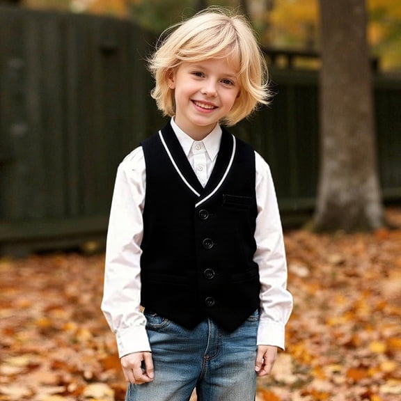JIAYUE Tops for Boys Sleeveless Knit Vest Button Front Solid Color For Kids Formal Occasion Wear