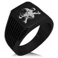 thumbnail image 1 of Stainless Steel Iconic Pirate Crossbones Skull Needle Stripe Pattern Biker Style Polished Ring, 1 of 1