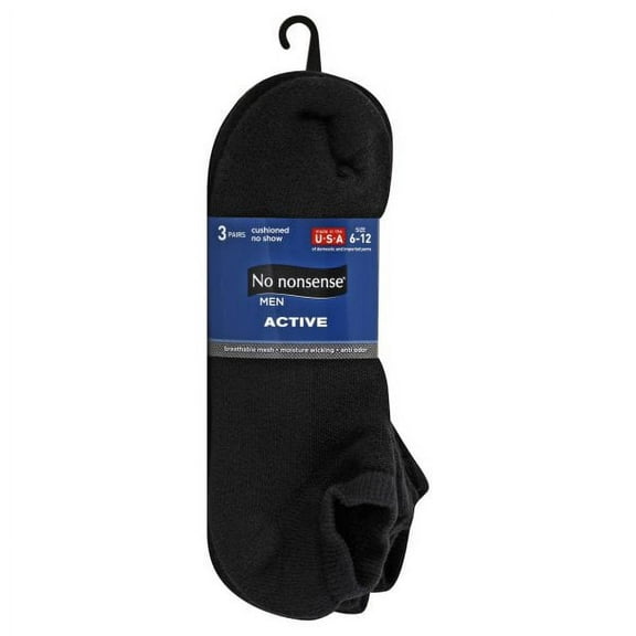 No Nonsense Men's Black Active Socks, 3 pairs