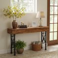 thumbnail image 3 of 55-Inch Farmhouse Console Table With Solid Wood Top, Industrial Narrow Sofa Table For Entryway, Hallway, Foyer, Rustic Brown & Black Metal Frame, 3 of 7
