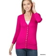 thumbnail image 3 of Zenana Women's Front V-Neck Classic Thin Snap Button Down 3/4 Sleeve Ribbed Knit Cardigan, 3 of 4