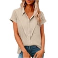 thumbnail image 2 of Yotami Short Sleeve Plus Size Tops for Women Fashion Casual Button Down Shirts Summer Lapel Loose Fit Blouse Clothes Beige M, 2 of 5