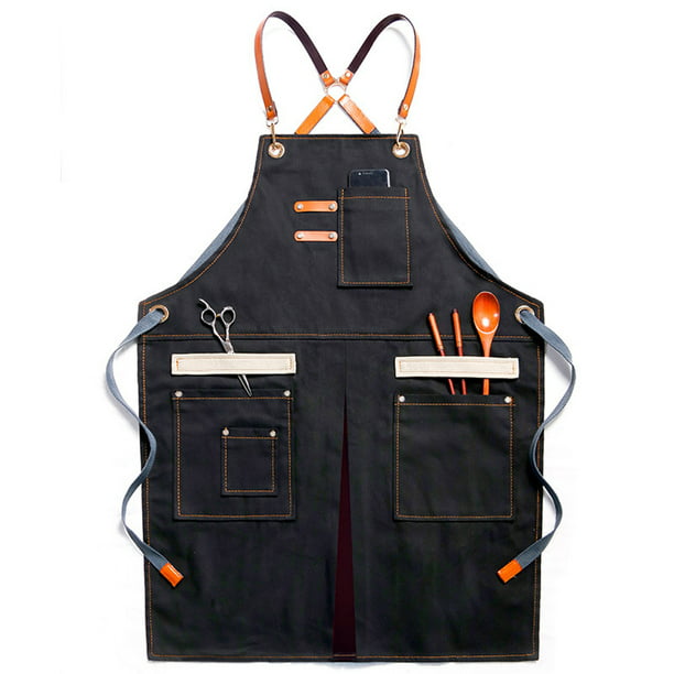 Denim Apron with Pockets - Hair Stylist Apron for Women and Men - Cross  Back Apron with Adjustable Straps for Barista, Chef, Craftsmen, Artist  (Black) 