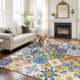 thumbnail image 3 of Vintage Mediterranean Area Rug 6x9 Washable Rug Non Slip Blue and Yellow Tiles Texture Large Area Rug Soft Stainresistant Indoor Floor Carpet for Living Room Bedroom Home Office Dining Room Nursery, 3 of 8