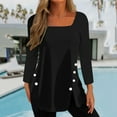 thumbnail image 2 of Timegard Womens Tops Square Neck Button Long Sleeve Solid Color Blouses Casual Comfy Loose Tee Tops, 2 of 5