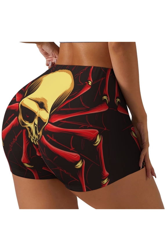 Red Skull Spider Printed Workout Shorts for Women Seamless Scrunch Butt Lifting High Waisted Yoga Gym Booty Running Moisture-wicking Short Pants-XX-Large