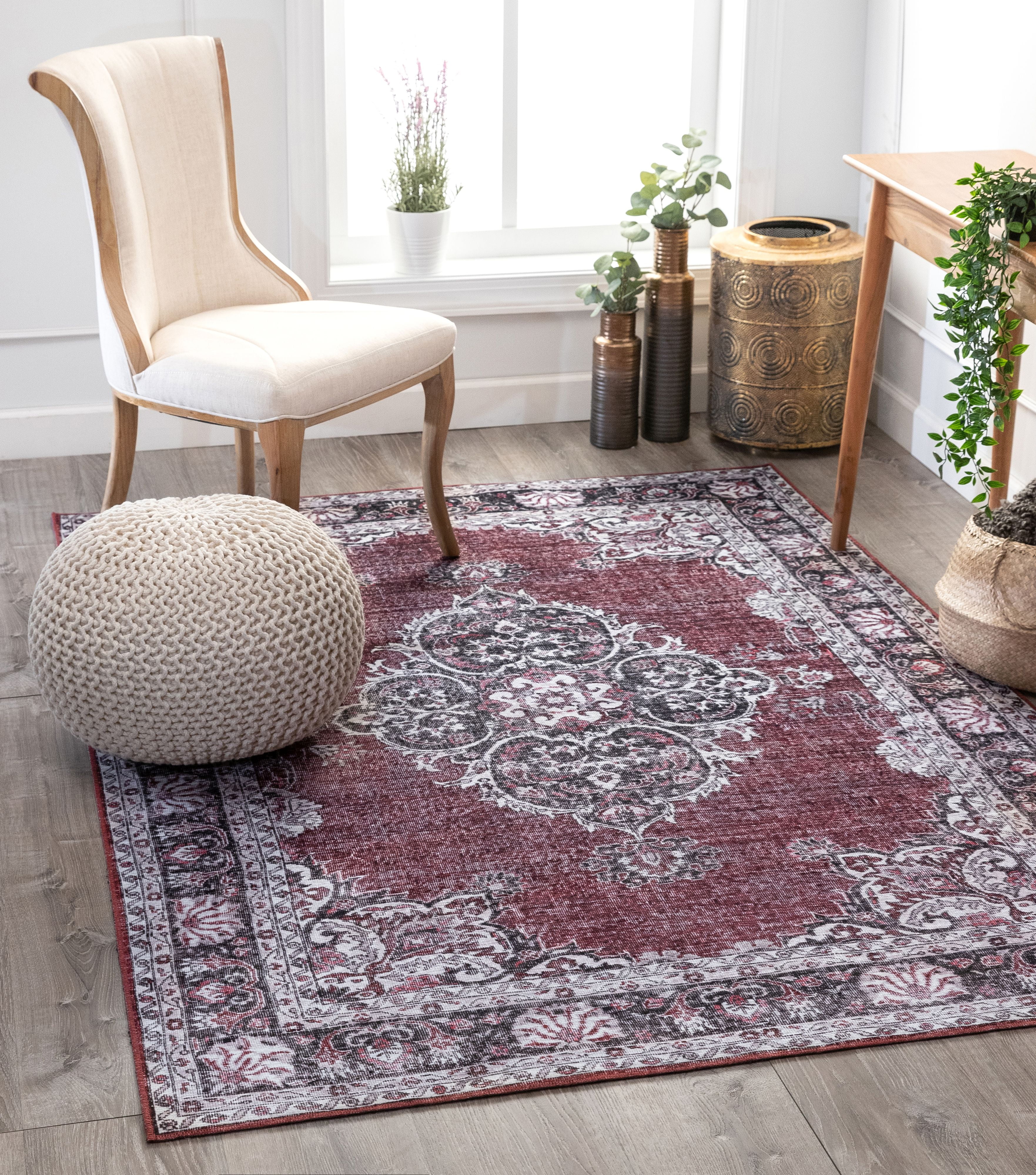 Well Woven Mareva Machine Washable Burgundy Red Vintage Oriental Medallion Area Rug Walmart