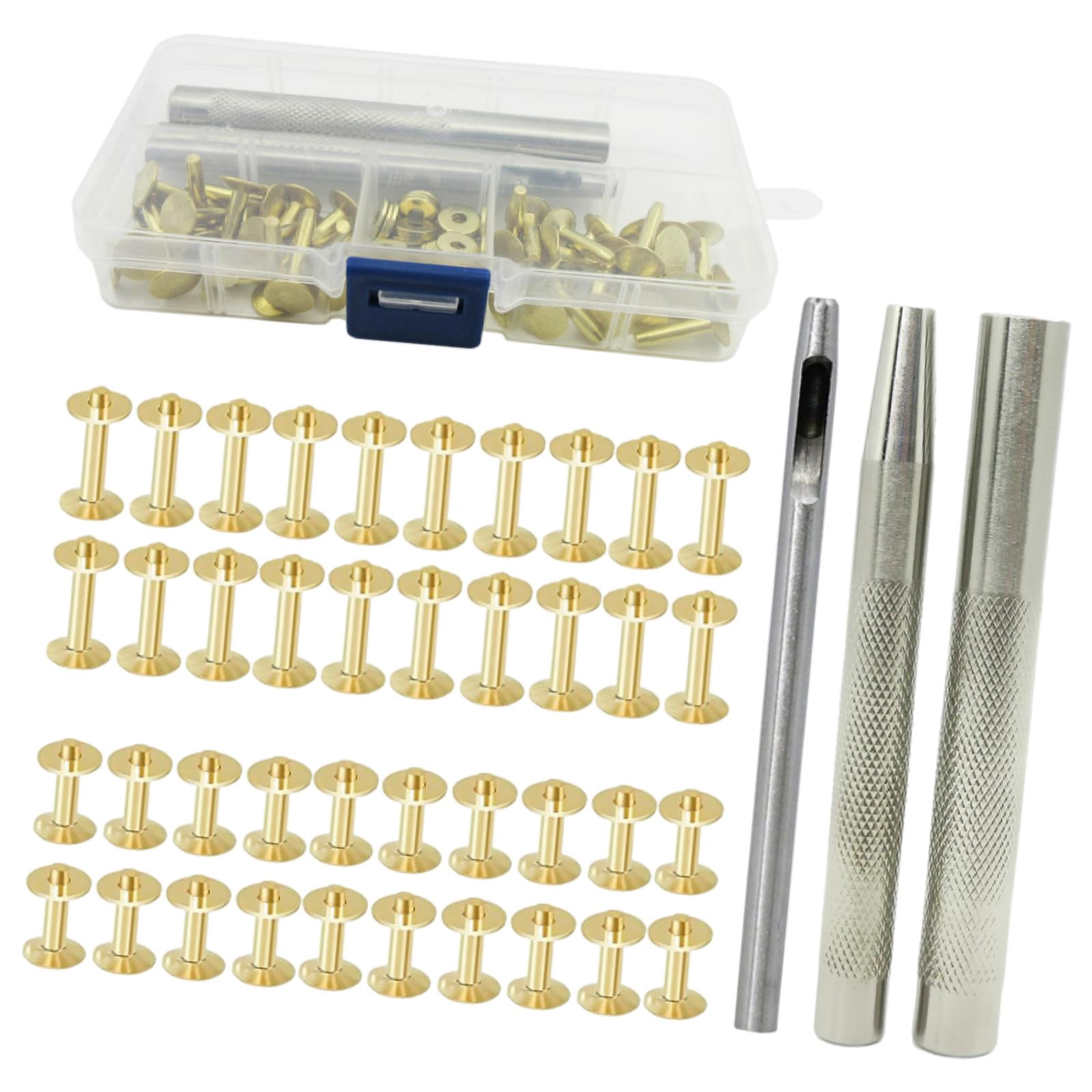 Leather Rivet Brass Rivets with Setting Tool Rivet Repairing Decorating Leather Crafting Tool Tubular for DIY Leather Craft Belt Making B