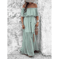 thumbnail image 4 of Vestido Informal de Lunares con Hombros Descubiertos para Mujer, con Volantes, Corsé, Borlas y Cintura Alta, con Abertura y Abertura, Color Liso Gris Verde S, 4 of 8