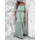 thumbnail image 4 of Vestido Informal de Lunares con Hombros Descubiertos para Mujer, con Volantes, Corsé, Borlas y Cintura Alta, con Abertura y Abertura, Color Liso Gris Verde S, 4 of 8