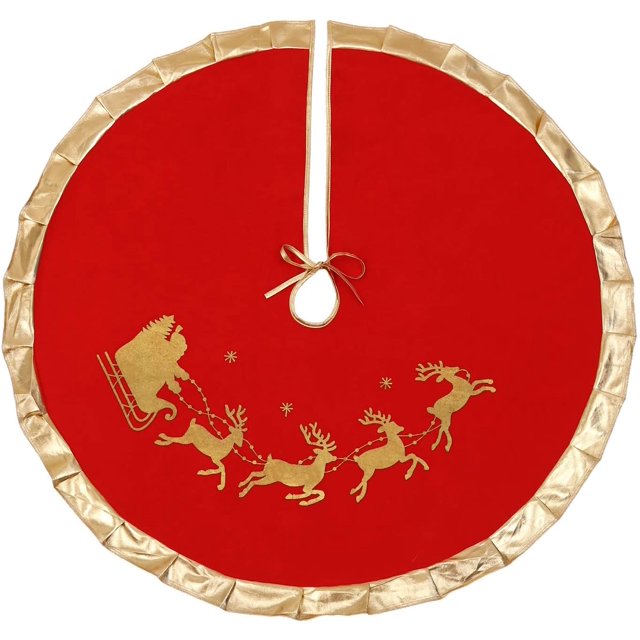 Falda de árbol de Navidad con borde dorado de 36 pulgadas, decoración de franela de reno de Papá Noel