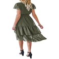 thumbnail image 3 of Femmes Boho Manches Courtes V Robe de Cou Casual Ruffle Wrap Swing Plage Sundress Été Mousseline de Soie Parti Midi Robe avec Ceinture, 3 of 5