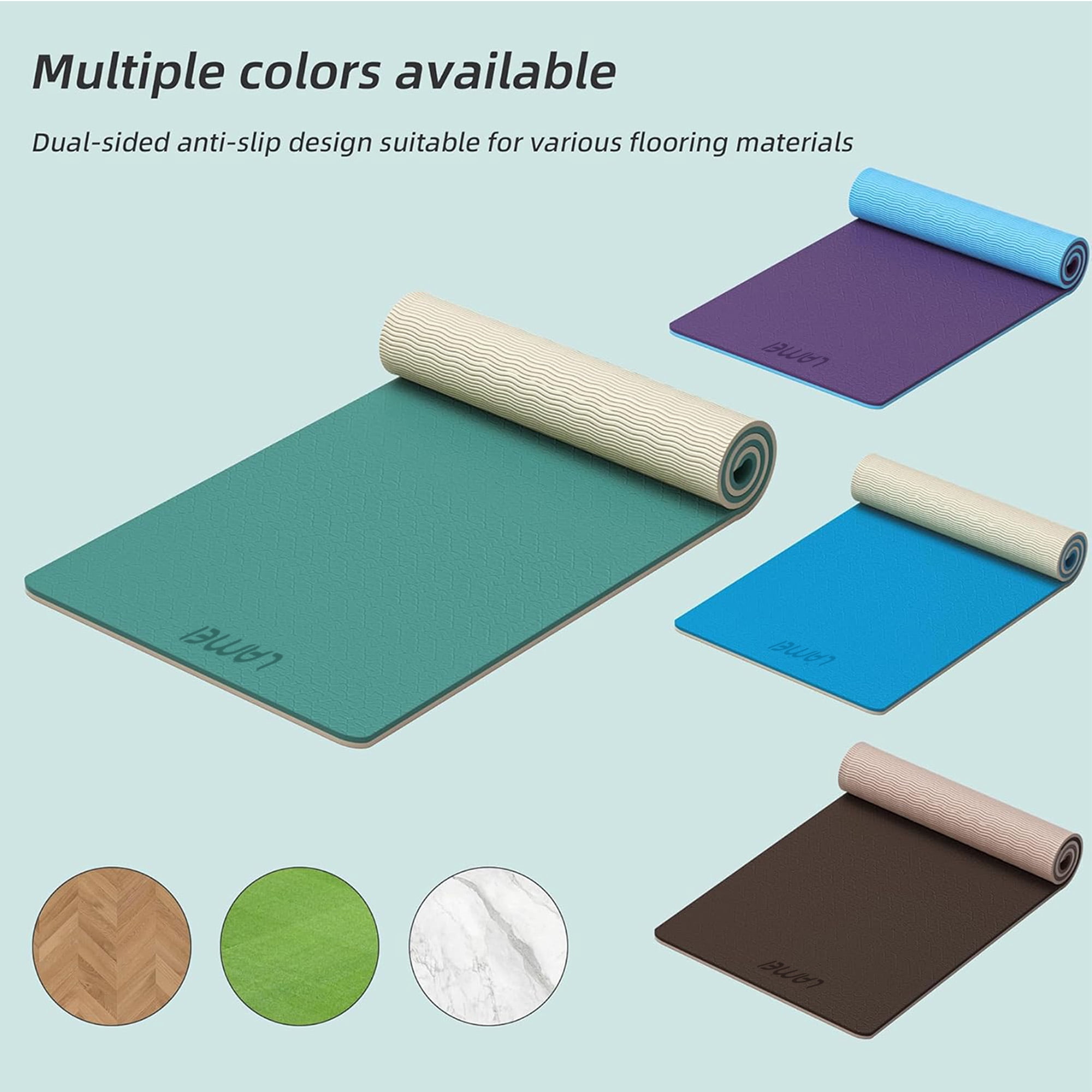 LAMEI Yoga Mat Thick 10mm, 31.5" Extra Wide for Men and Women, Non-Slip TPE Exercise Matt, Two Tone Fitness Mats with Straps for Carrying(Green+Beige)