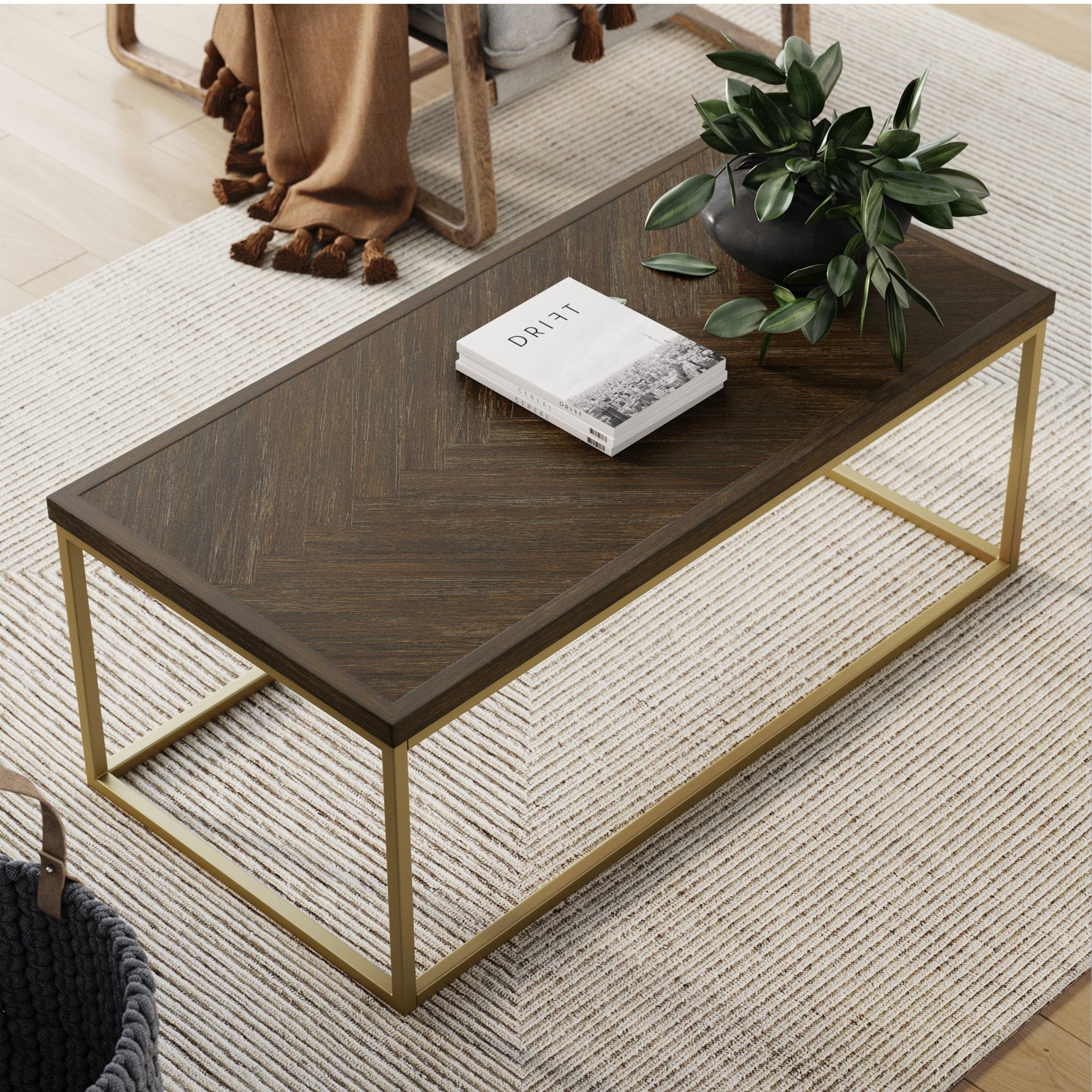 Nathan James Doxa Modern Industrial Coffee Table Wood in Dark Brown