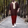 thumbnail image 1 of MITCOWBOYS Mens Dress Shirts, Male Casual Striped Gradient Print Robe V Neck Middle Sleeve Split Hem Blouse Robe, Shirts for Men, Mens Shirts, Red 2Xl, 1 of 5
