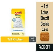 Glad ForceFlex Fragrance Free Tall Kitchen Drawstring Trash Bags 40 ct - Pack of 1 & Lotus Biscoff Cookie - 0.2 Oz - 1 ct