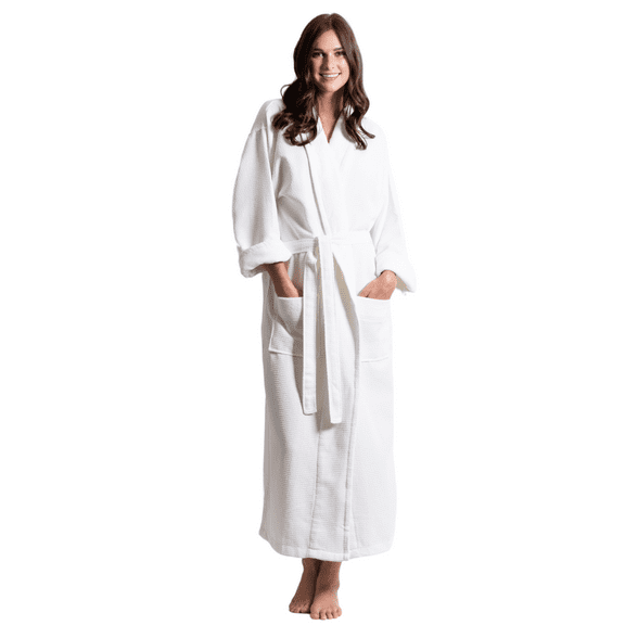 Premium Waffle Bathrobe, Velour Shawl Collar and Cuff, 100% Cotton