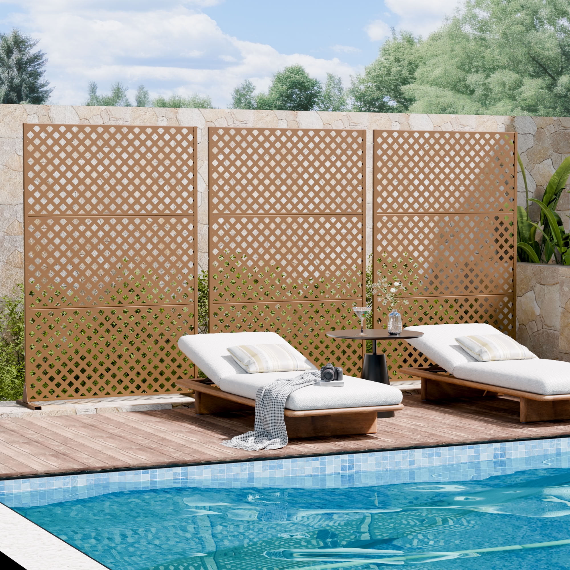 MAYEERTY 3 Panels Outdoor Privacy Screen, Metal Decorative Privacy Fence, Privacy Panel for Patio, Balcony, Backyard, Garden