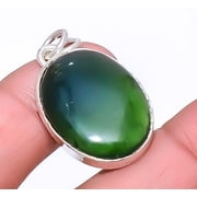 ZAM GEMS Nephrite Jade - Canada Gemstone 925 Silver Plated Jewelry Pendant 1.37" A348, Valentine's Day Gift, Birthday Gift, Beautiful Jewelry For Woman & Girls
