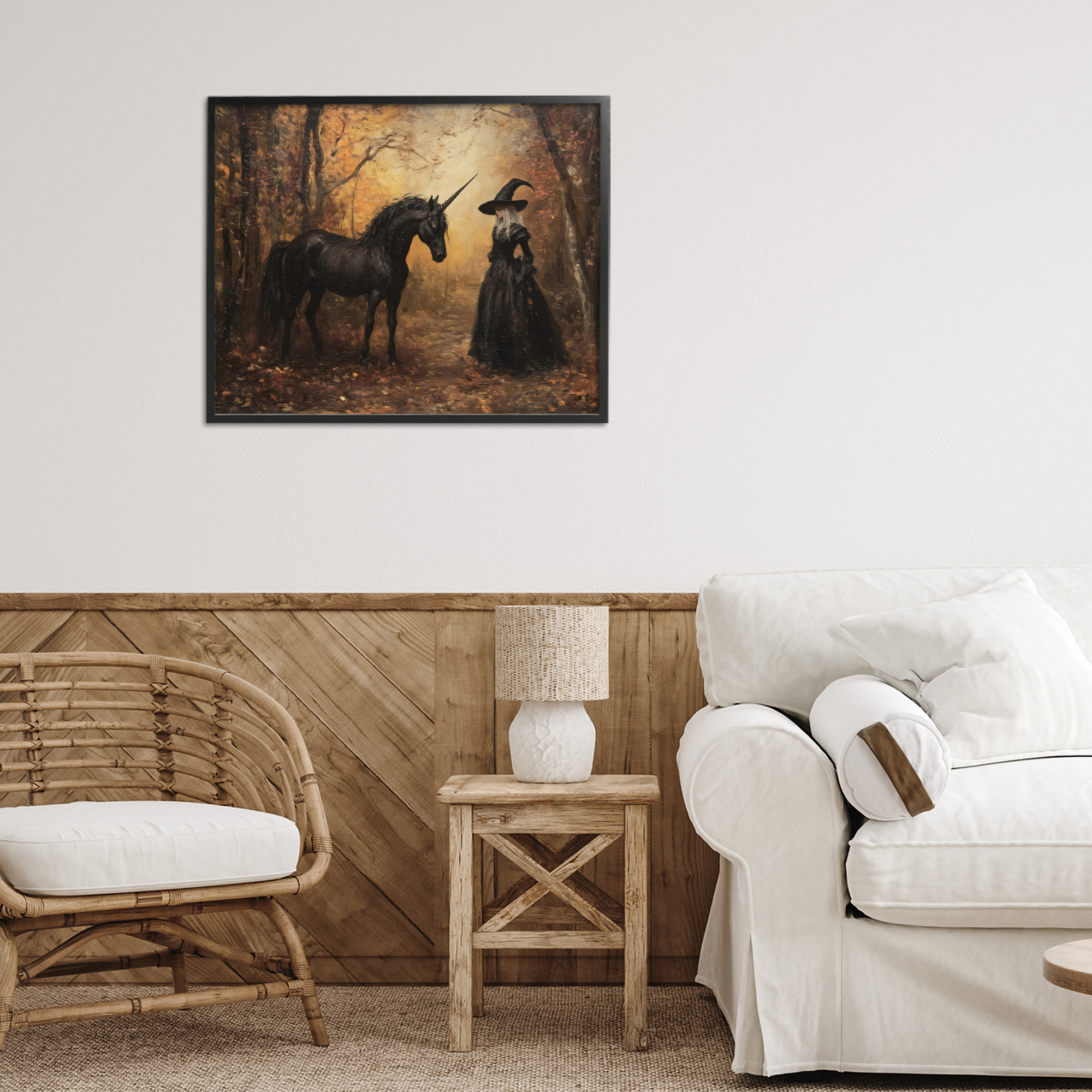Witch & Black Unicorn Black Framed Giclee Art, design by Arlington Prints