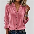 thumbnail image 4 of ClodeEU Women's Velvet V Neck Button Down Long Sleeve Shirt,Casual Slim Blouse ,Women's Plus S, 4 of 6